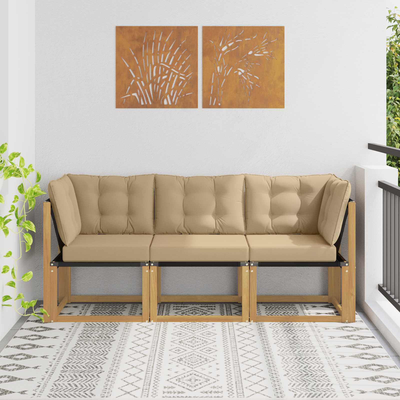 vidaXL Canapea de exterior din mijloc și colț cu pernă 3 Bucată Alb