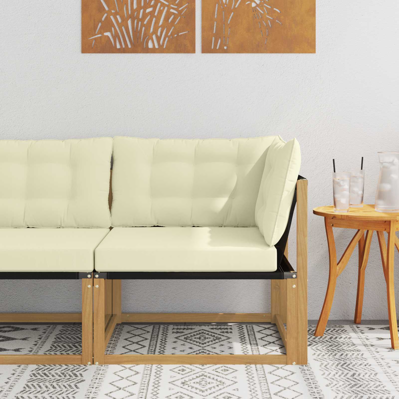 Buiten Hoek Sofa Massief Acaciahout en Textilene Wit image 1
