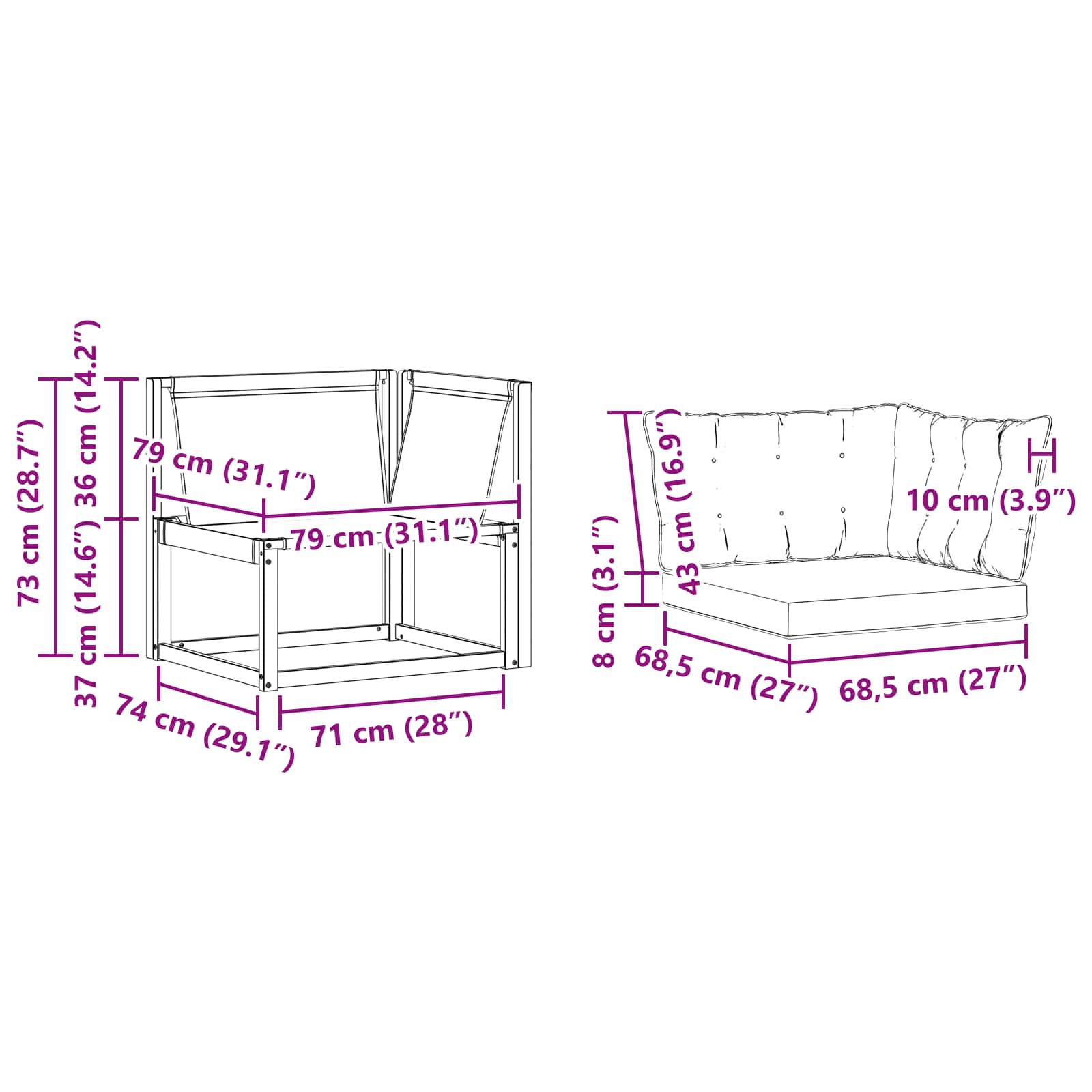 Buiten Hoek Sofa Massief Acaciahout en Textilene Wit image 10