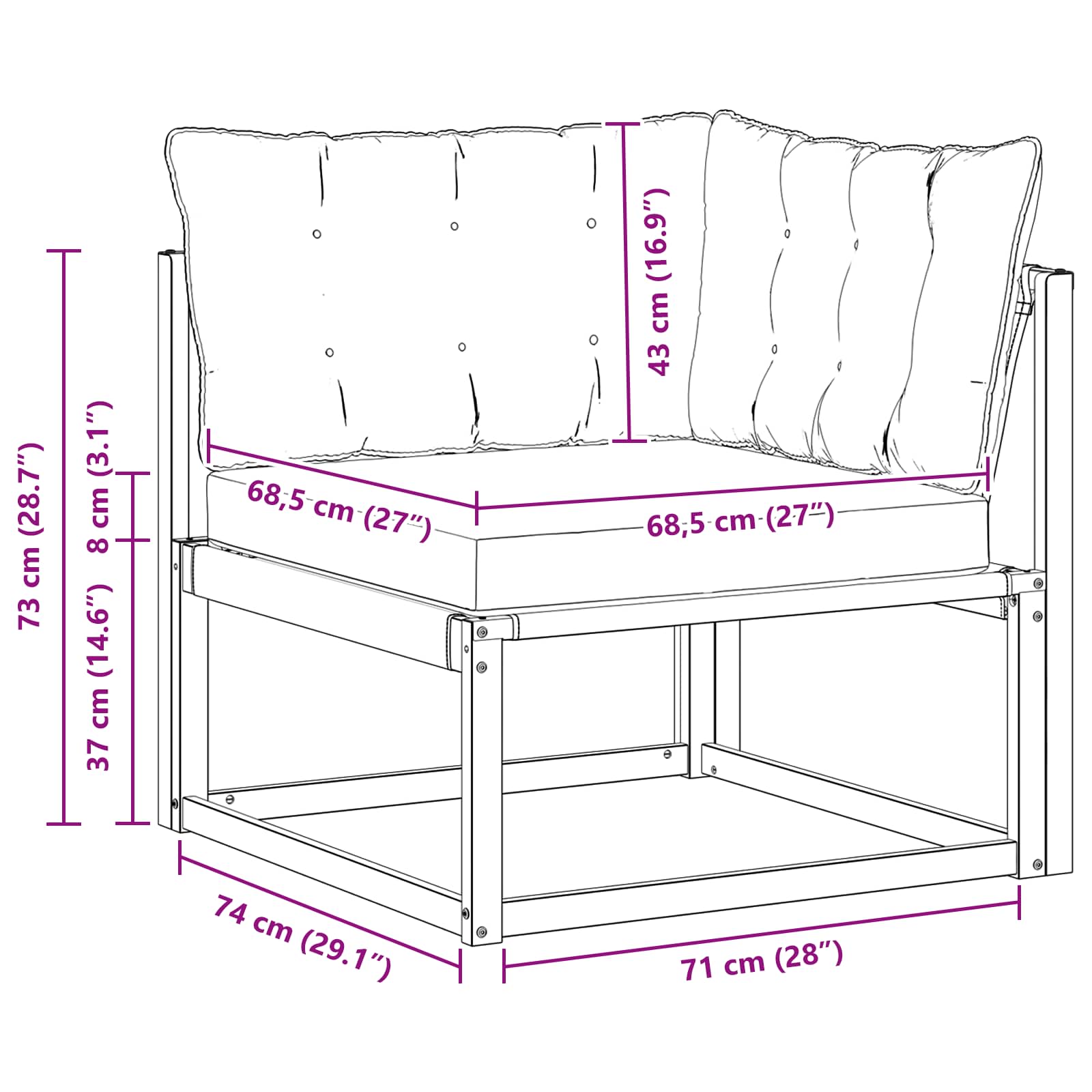 Buiten Hoek Sofa Massief Acaciahout en Textilene Wit image 9