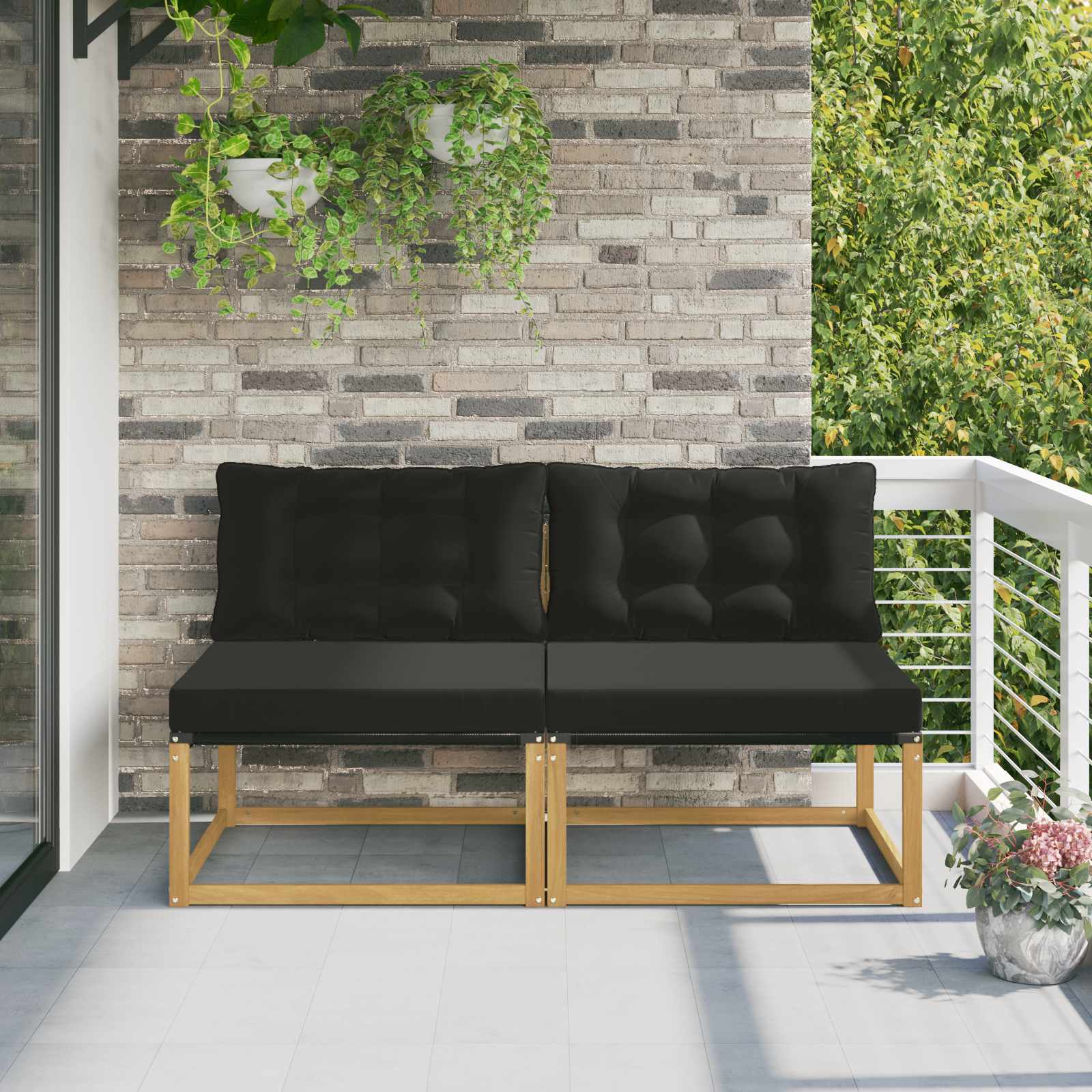 Buiten Midden Sofa Massief Acaciahout en Textilene Wit image 1