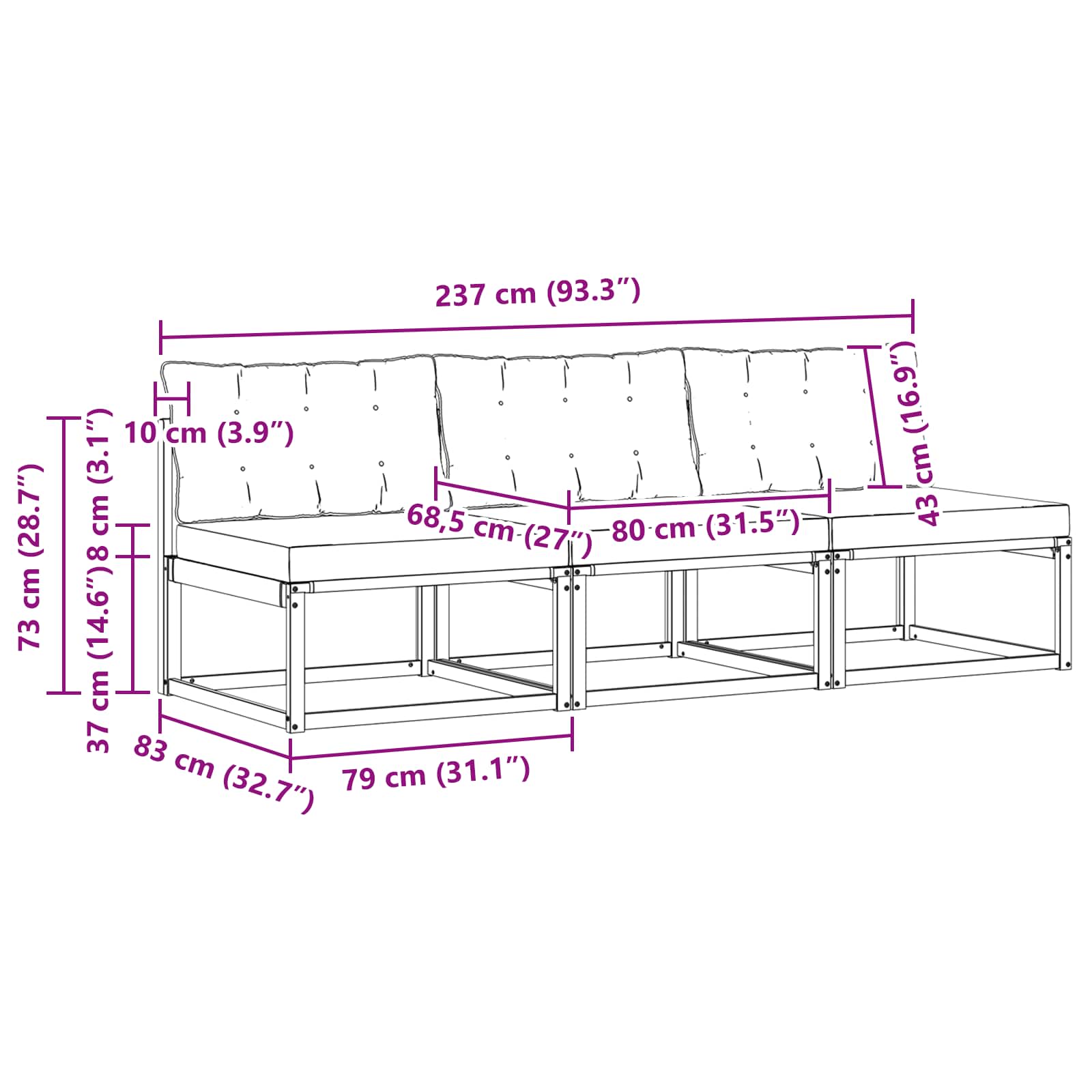 Buiten Midden Sofa Massief Acaciahout en Textilene Wit image 9