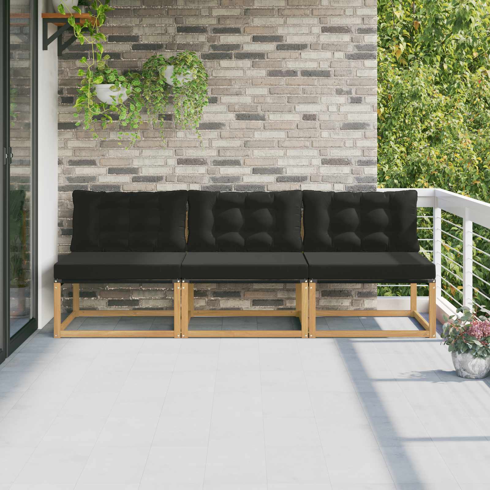 Buiten Midden Sofa Massief Acaciahout en Textilene Wit image 1