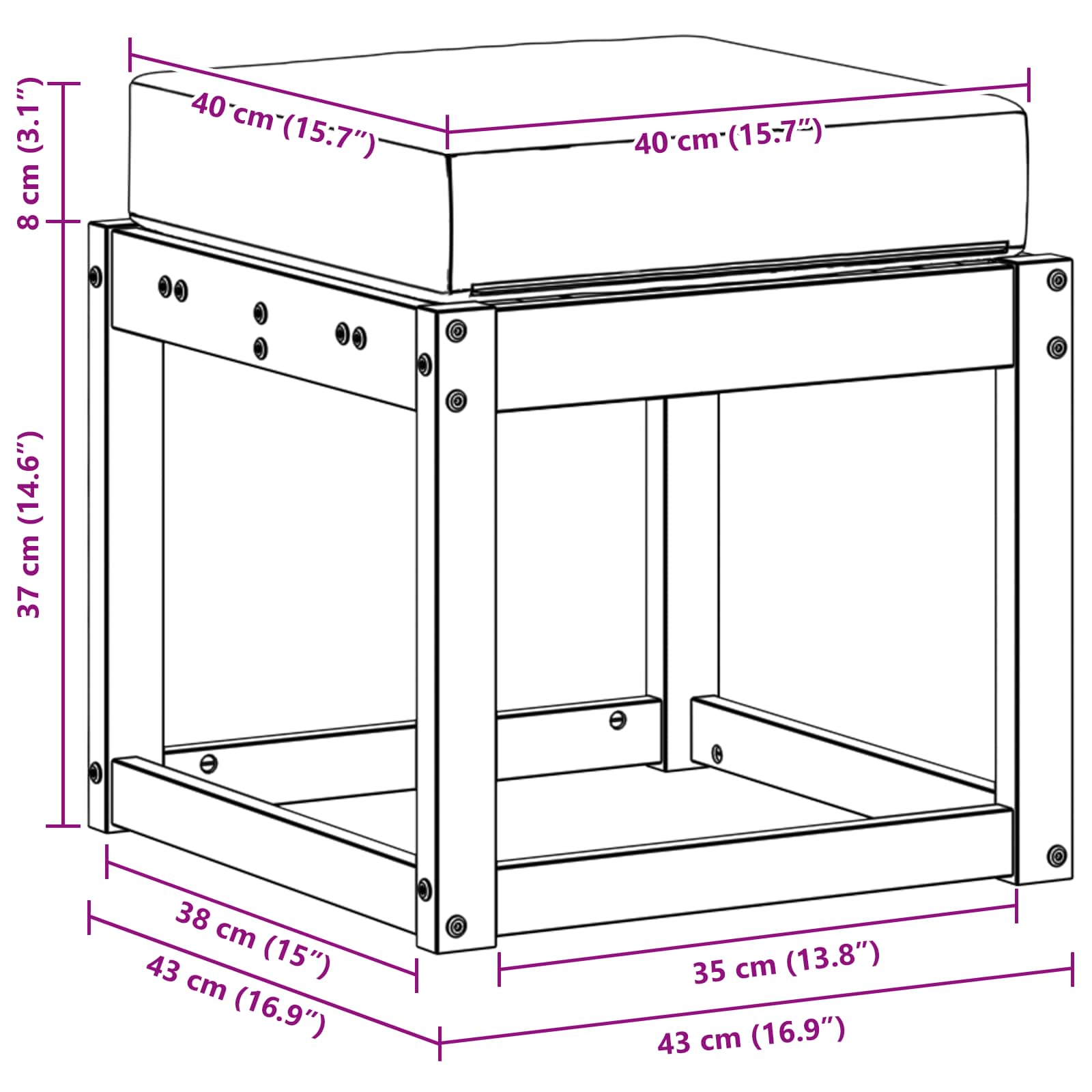 Buitenstoolbank Wit 43 x 43 x 45 cm Massief Acaciahout image 6