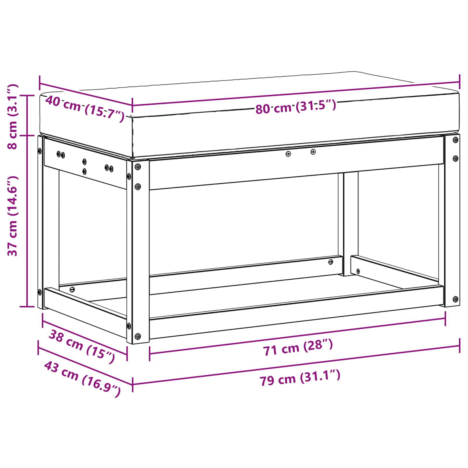 Buitenstoolbank Wit 80 x 43 x 45 cm Massief Acaciahout image 6