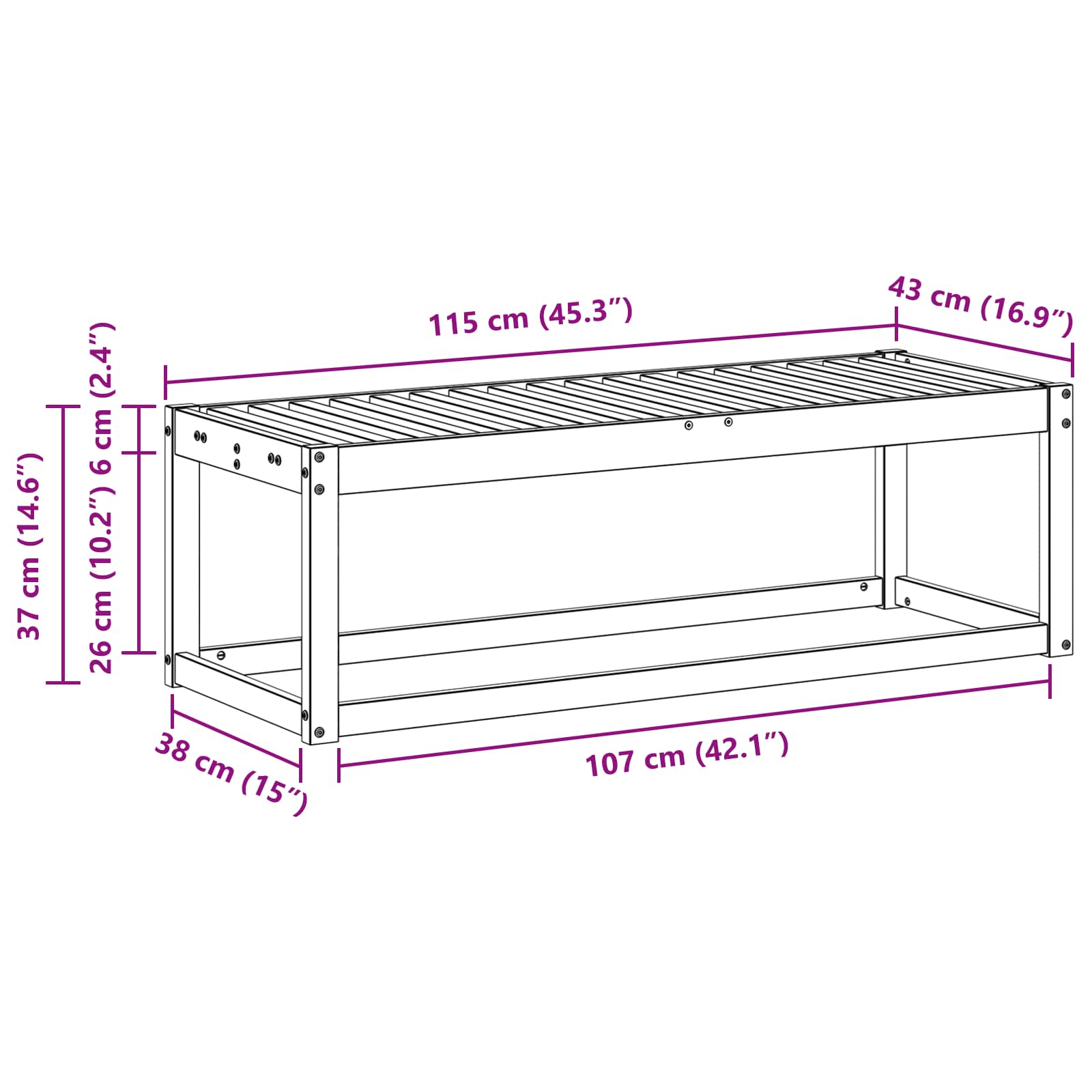 Buitenstoolbank Wit 115 x 43 x 37 cm Massief Acaciahout image 6