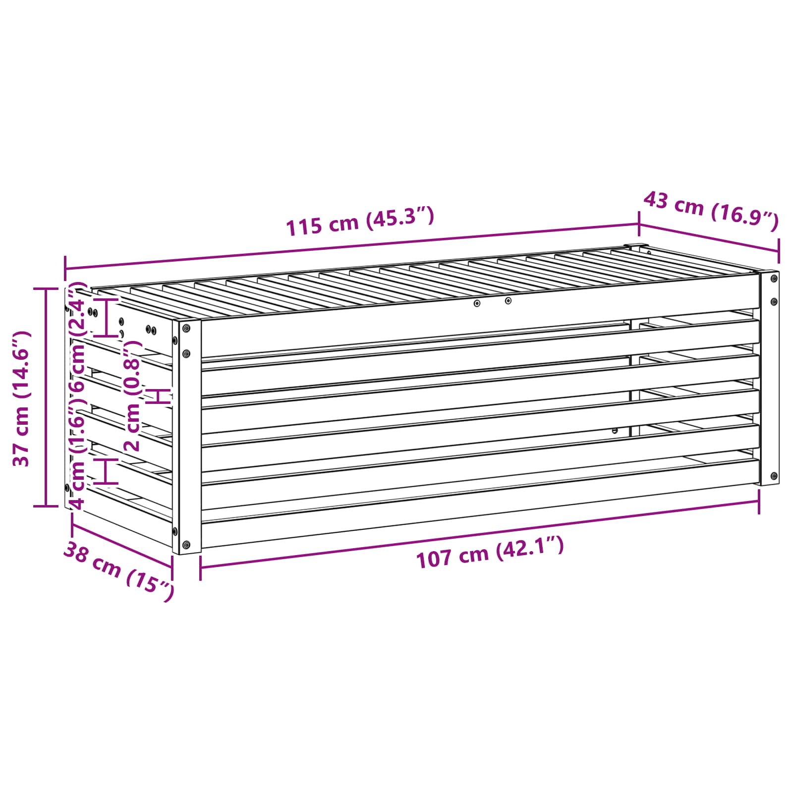 Buitenstoolbank Wit 115 x 43 x 37 cm Massief Acaciahout image 6