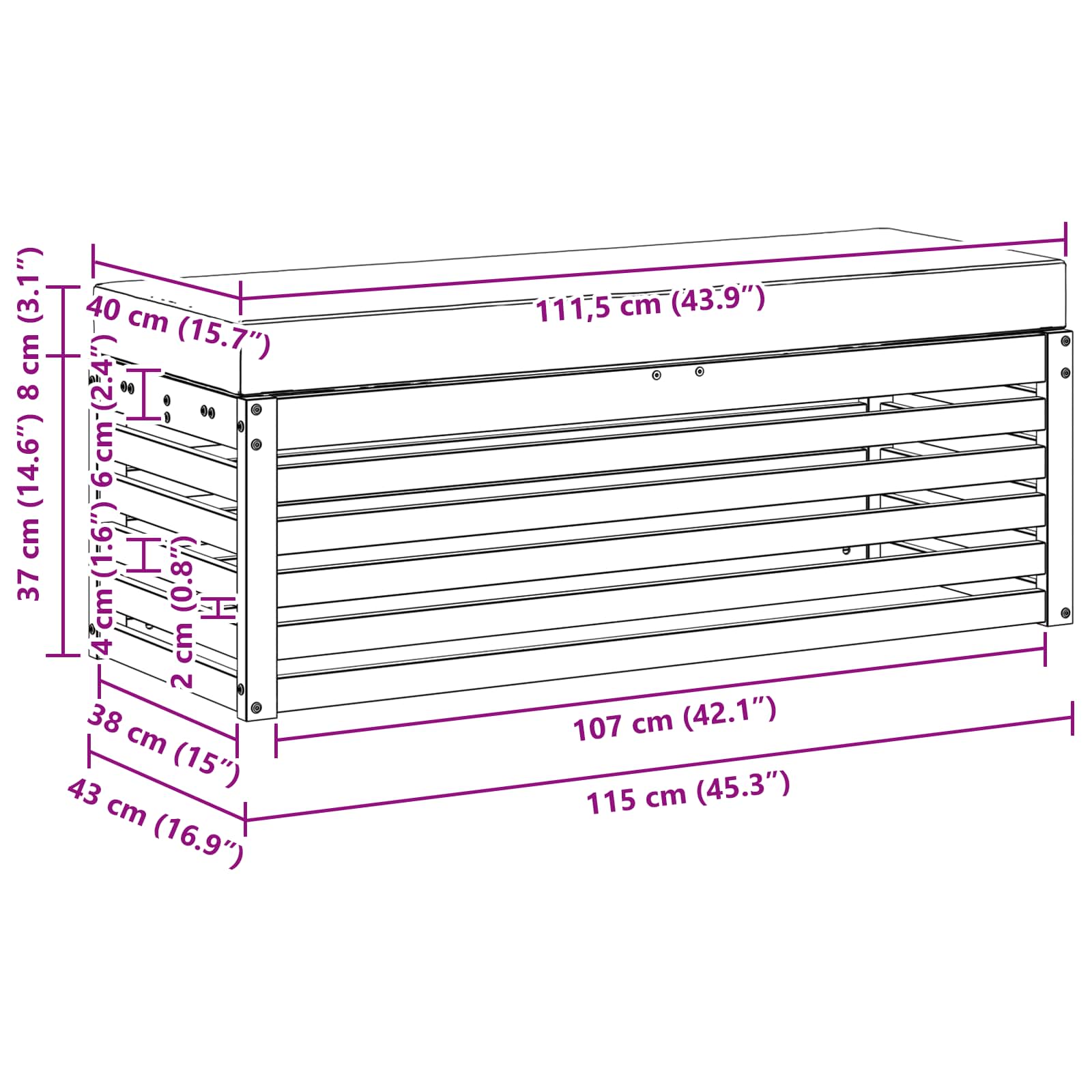 Buitenstoolbank Wit 115 x 43 x 45 cm Massief Acaciahout image 6