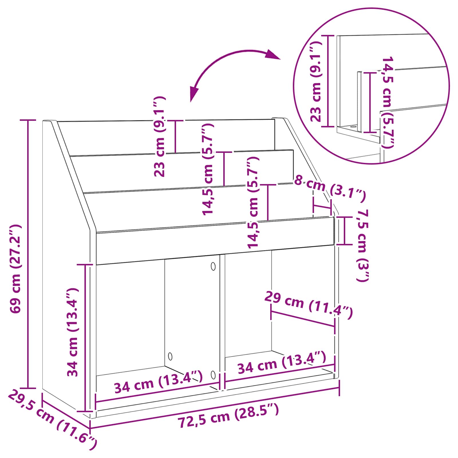 Otroška knjižnica Dimljeni oreh 72,5 x 29,5 x 69 cm - slika 10