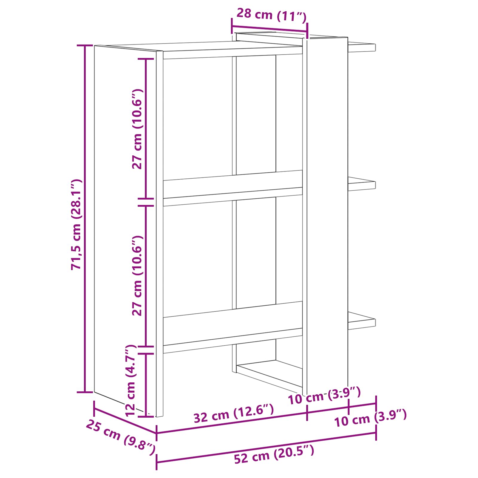 Knjižna polica Bela 52 x 25 x 71,5 cm Konstruiran les - slika 11