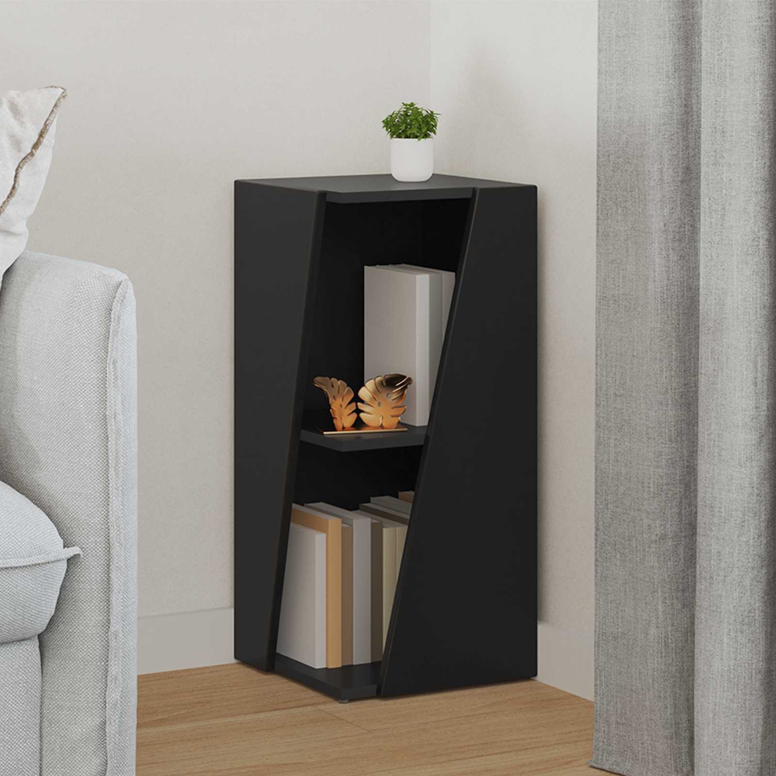 Stranski polic Črna 33 x 32 x 70,5 cm Konstruiran les