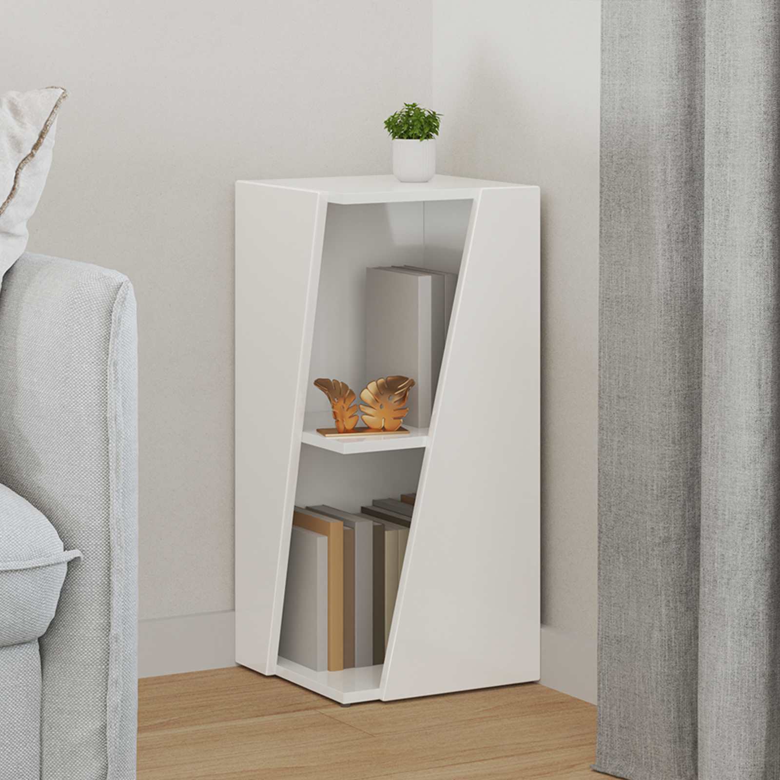 Stranski polic Visok sijaj bela 33 x 32 x 70,5 cm