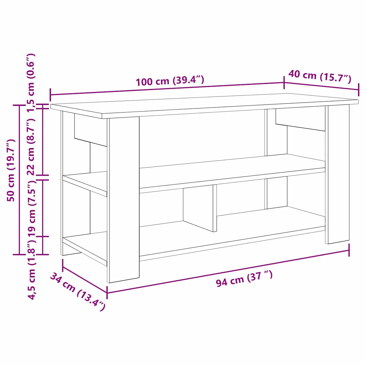 TV stand 100 x 40 x 50 cm - Billede 9