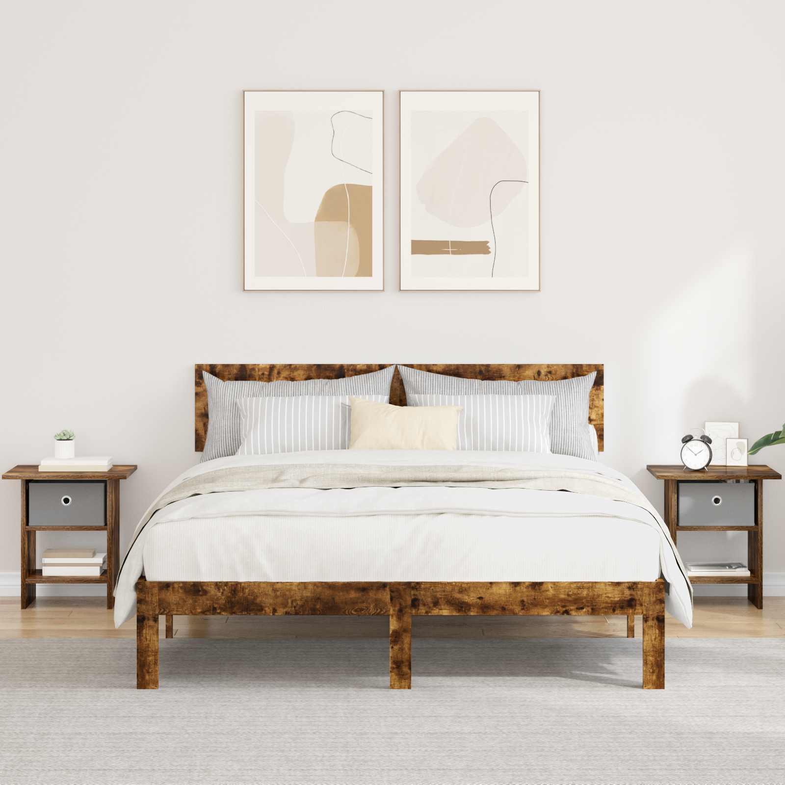 vidaXL Noptieră 2 pcs Stejar fumuriu 41 x 40 x 45 cm Lemn compozit
