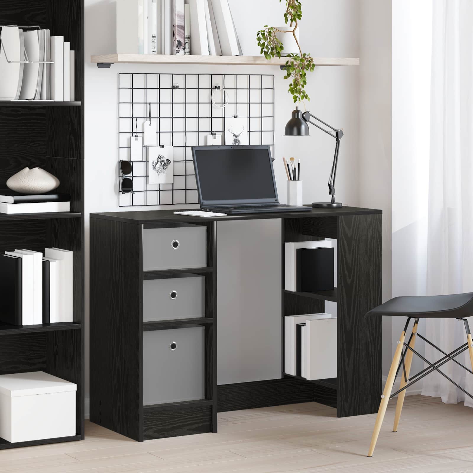 vidaXL Birou cu sertar Stejar Negru 100 x 40 x 75 cm Lemn compozit