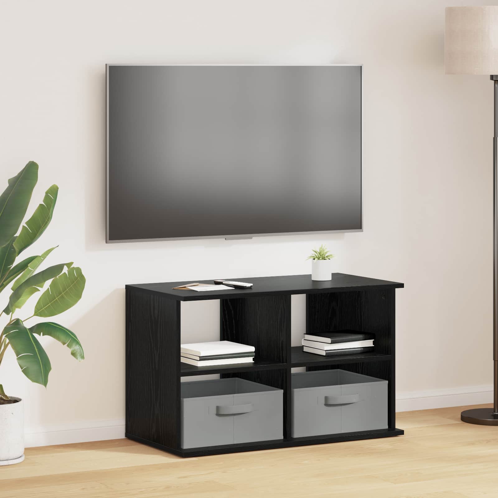 vidaXL Suport pentru TV cu sertar Stejar Negru 79 x 40 x 48 cm