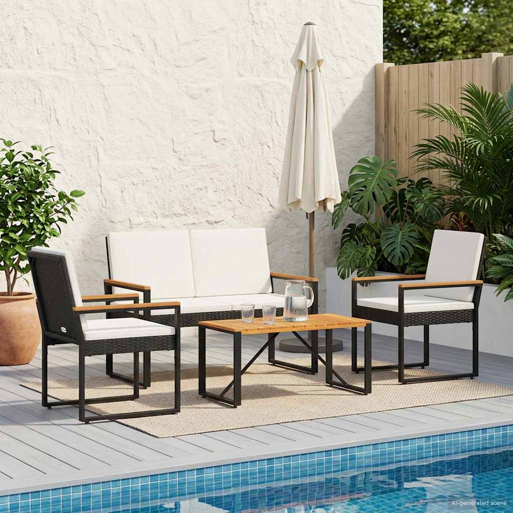vidaXL Set de Mobilier pentru Exterior 4 pcs Negru și Alb crem
