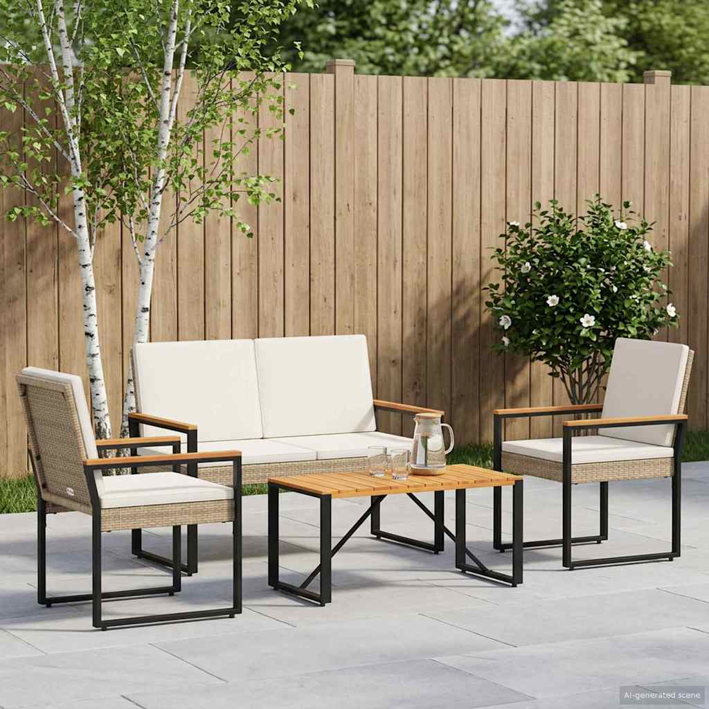 vidaXL Set de Mobilier pentru Exterior 4 pcs Bej și alb crem poliratan