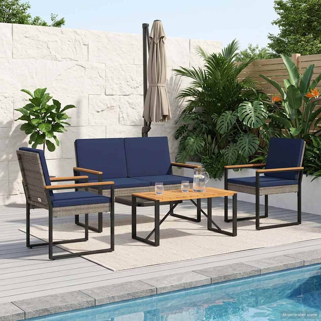 vidaXL Set de Mobilier pentru Exterior 4 pcs Gri și albastru marin