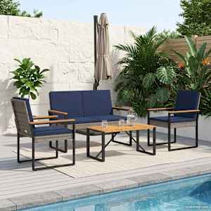 Zunanji pohištveni set 4 pcs Siva in mornarsko modra poli ratan