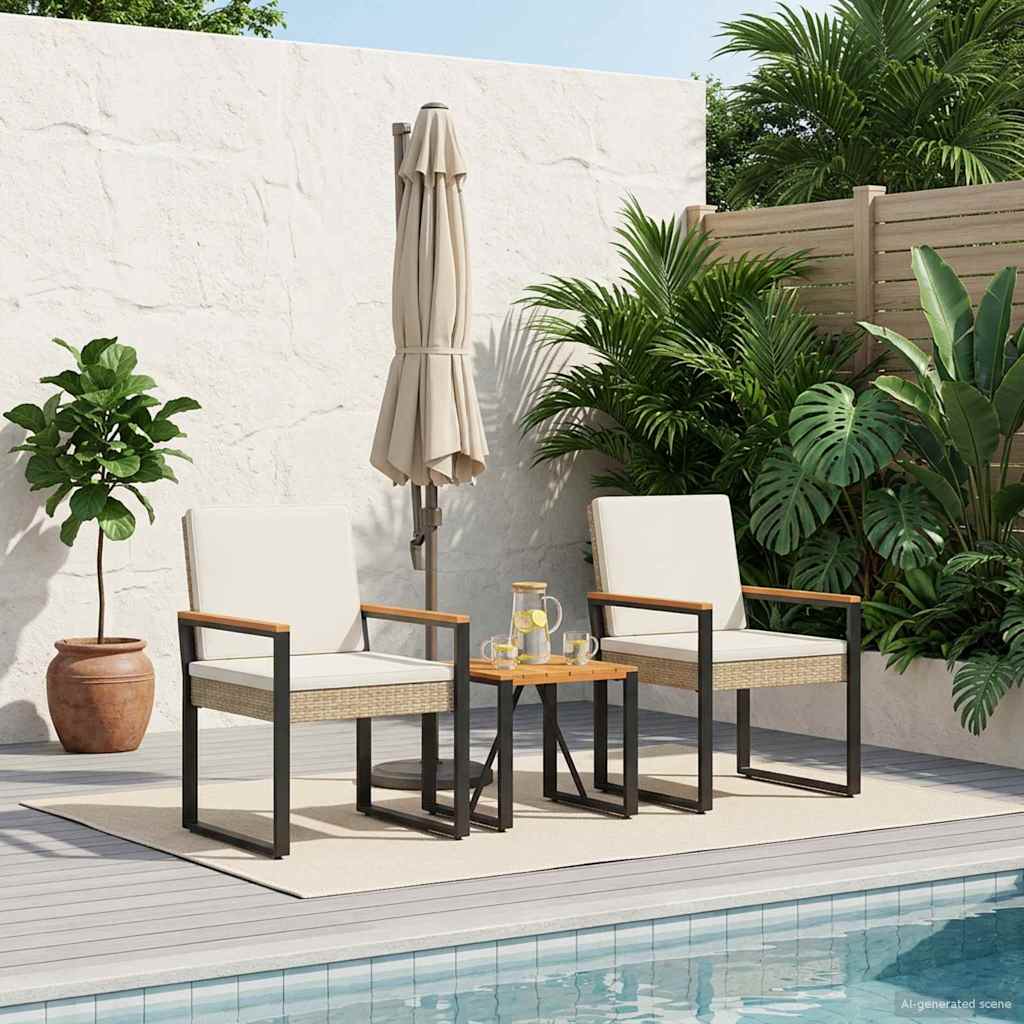 vidaXL Set de Mobilier pentru Exterior 3 pcs Bej și alb crem poliratan