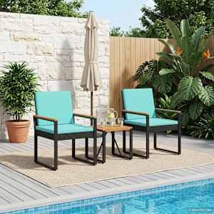 Zunanji pohištveni set 3 pcs Črna in turkizna poli ratan