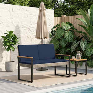 Zunanja klop z blazino Siva in mornarsko modra 107 x 61 x 80 cm