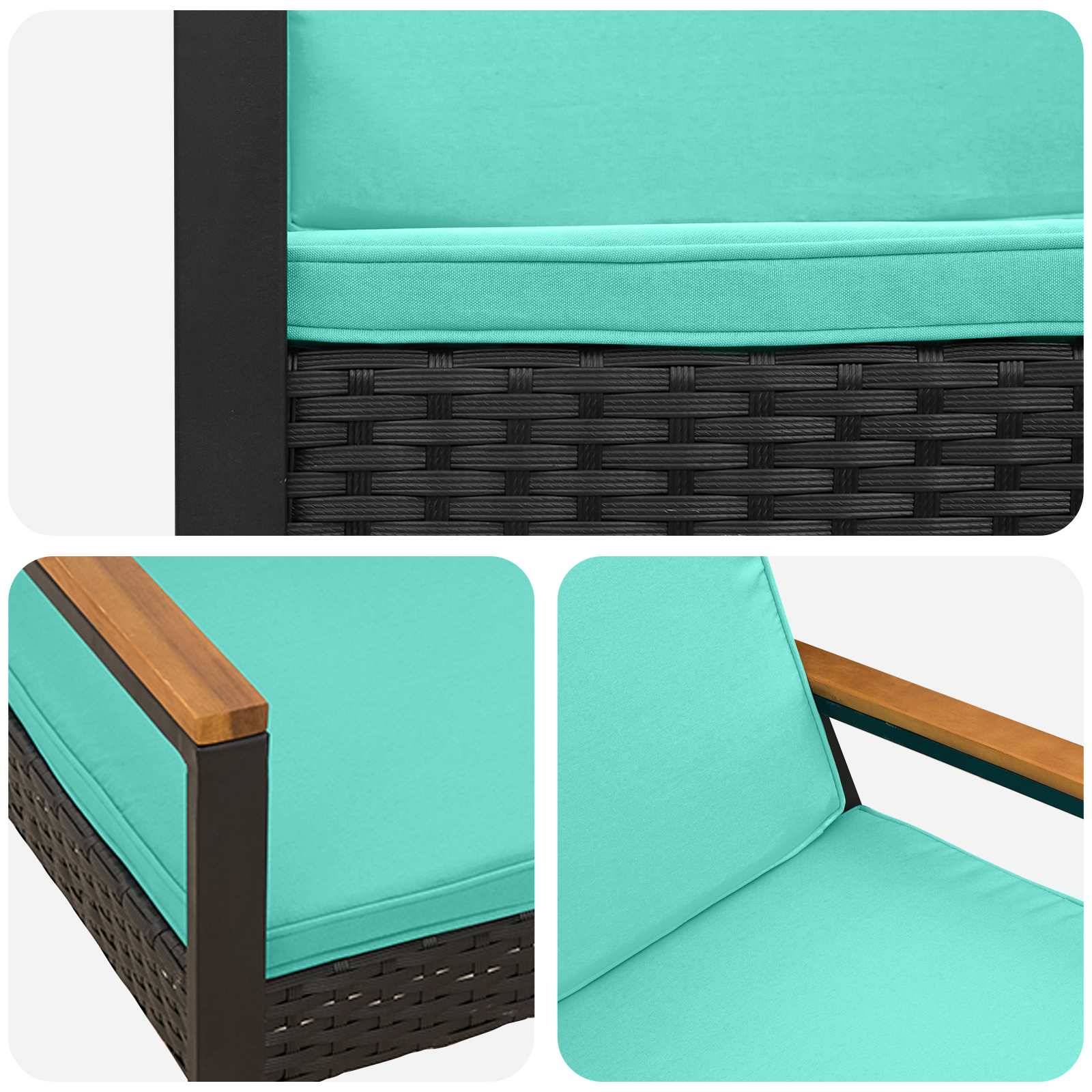 Zunanja klop Črna in turkizna 107 x 61 x 80 cm poli ratan - slika 8