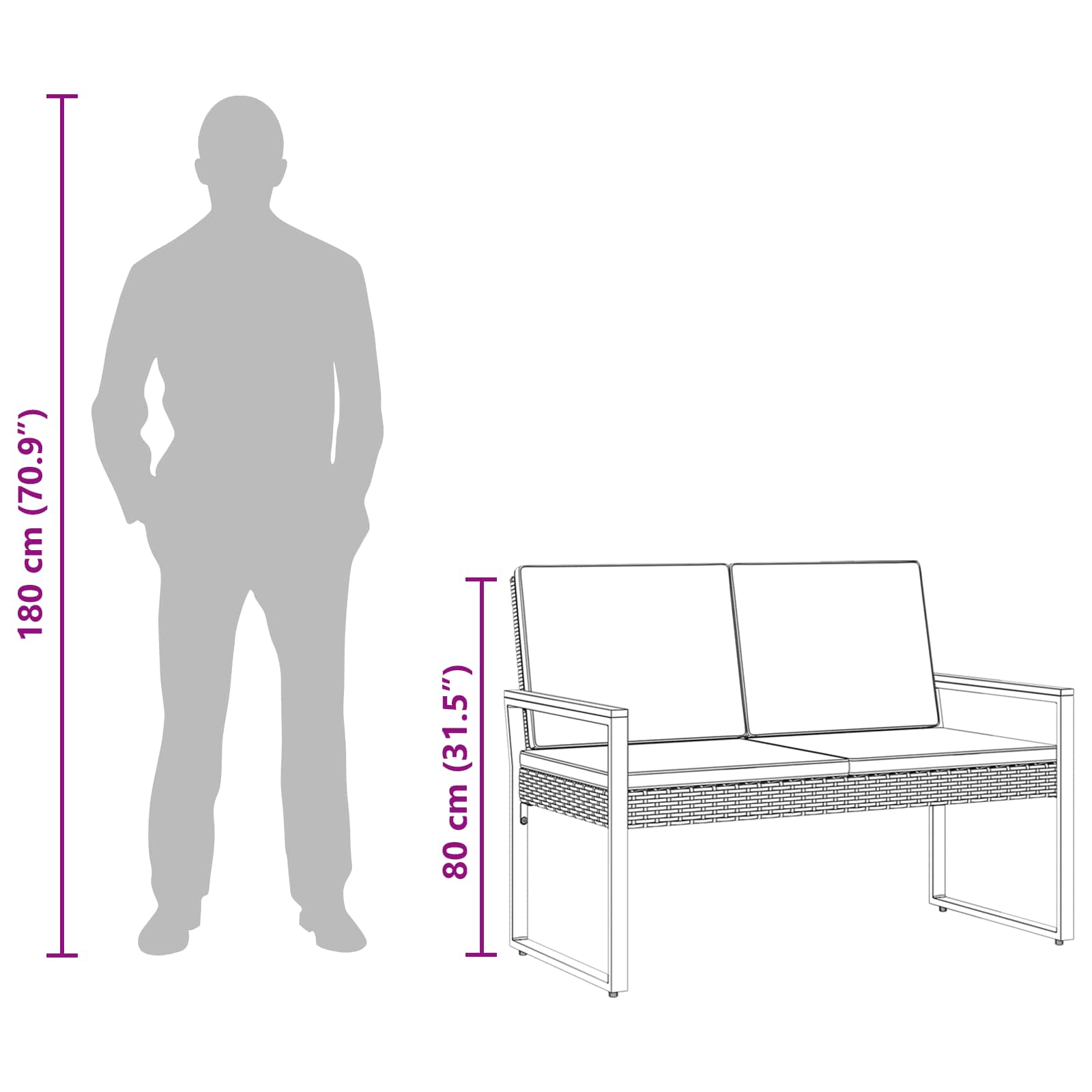 Zunanja klop Črna in turkizna 107 x 61 x 80 cm poli ratan - slika 12