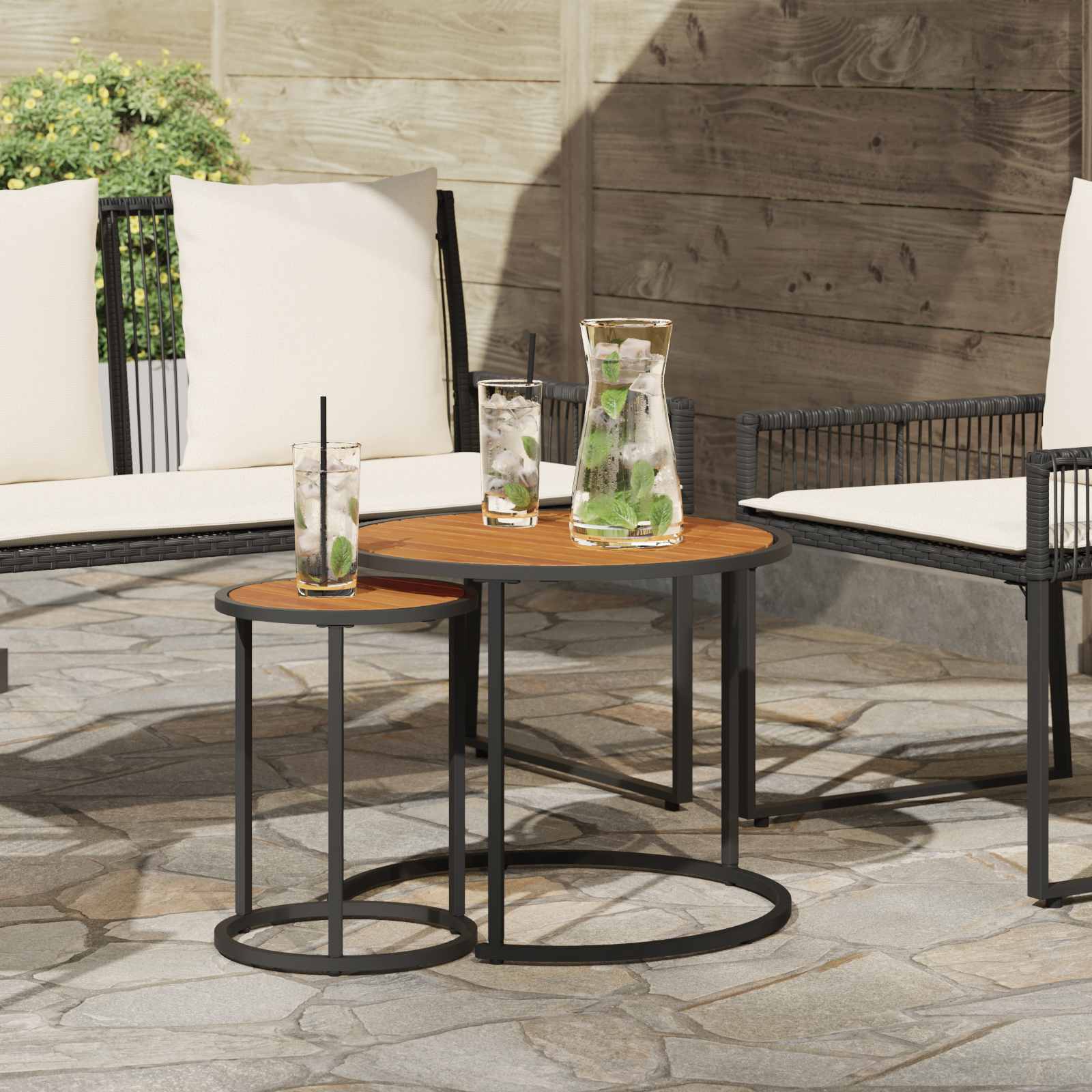 Koffietafel Set 2 pcs Naturel en Zwart Massief Acaciahout image 1