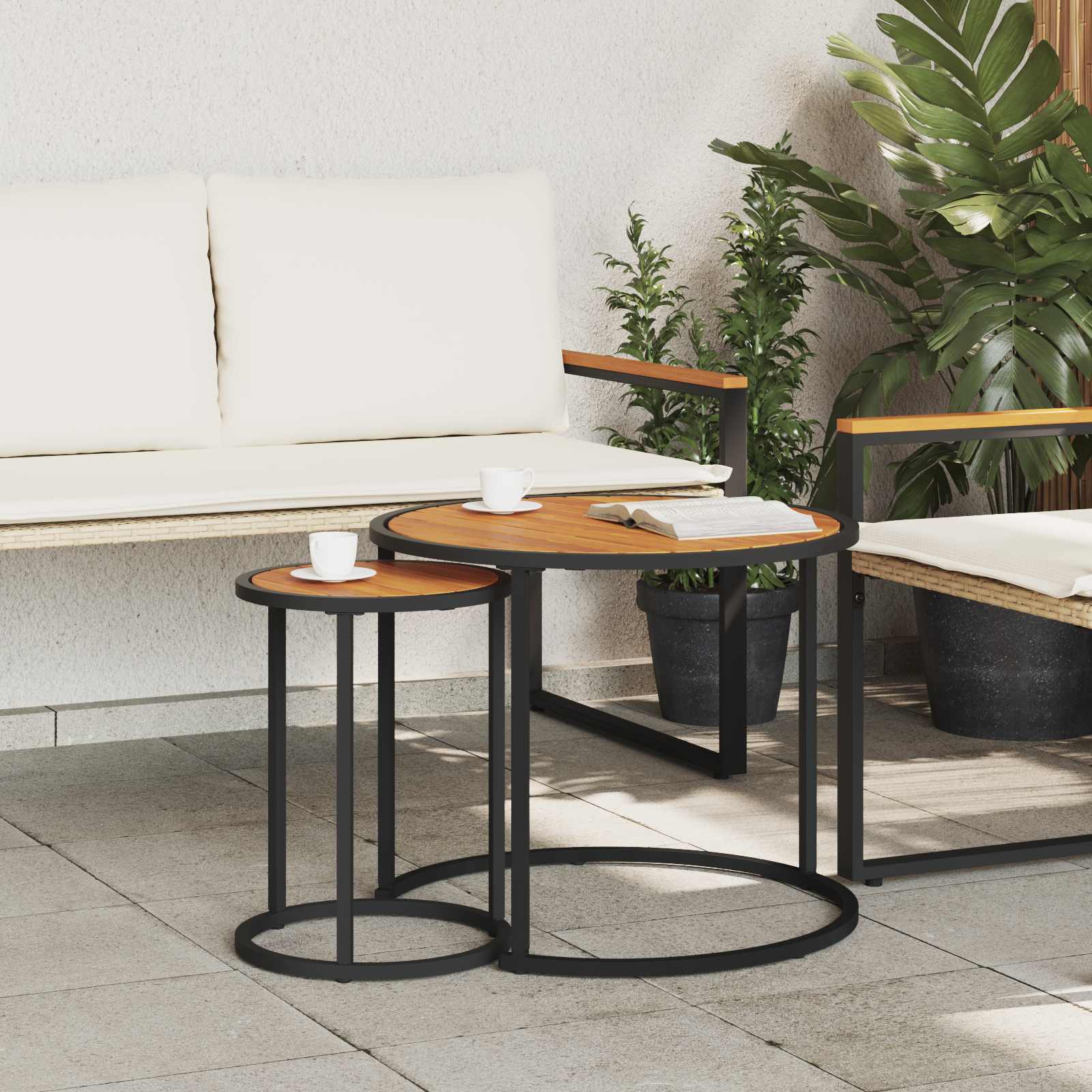 Koffietafel Set 2 pcs Naturel en Zwart Massief Acaciahout image 3