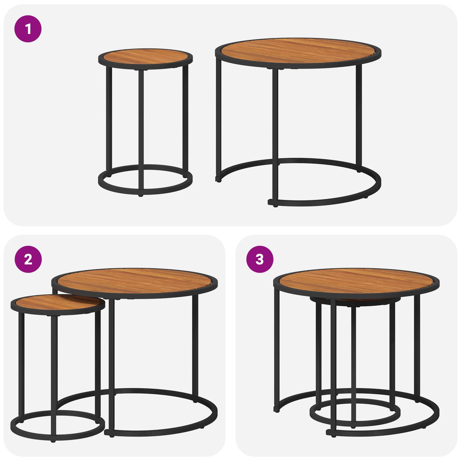 Koffietafel Set 2 pcs Naturel en Zwart Massief Acaciahout image 11