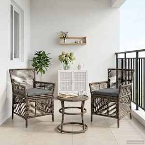 Zunanja stolica z blazino 2 pcs Siva in temno siva poli ratan