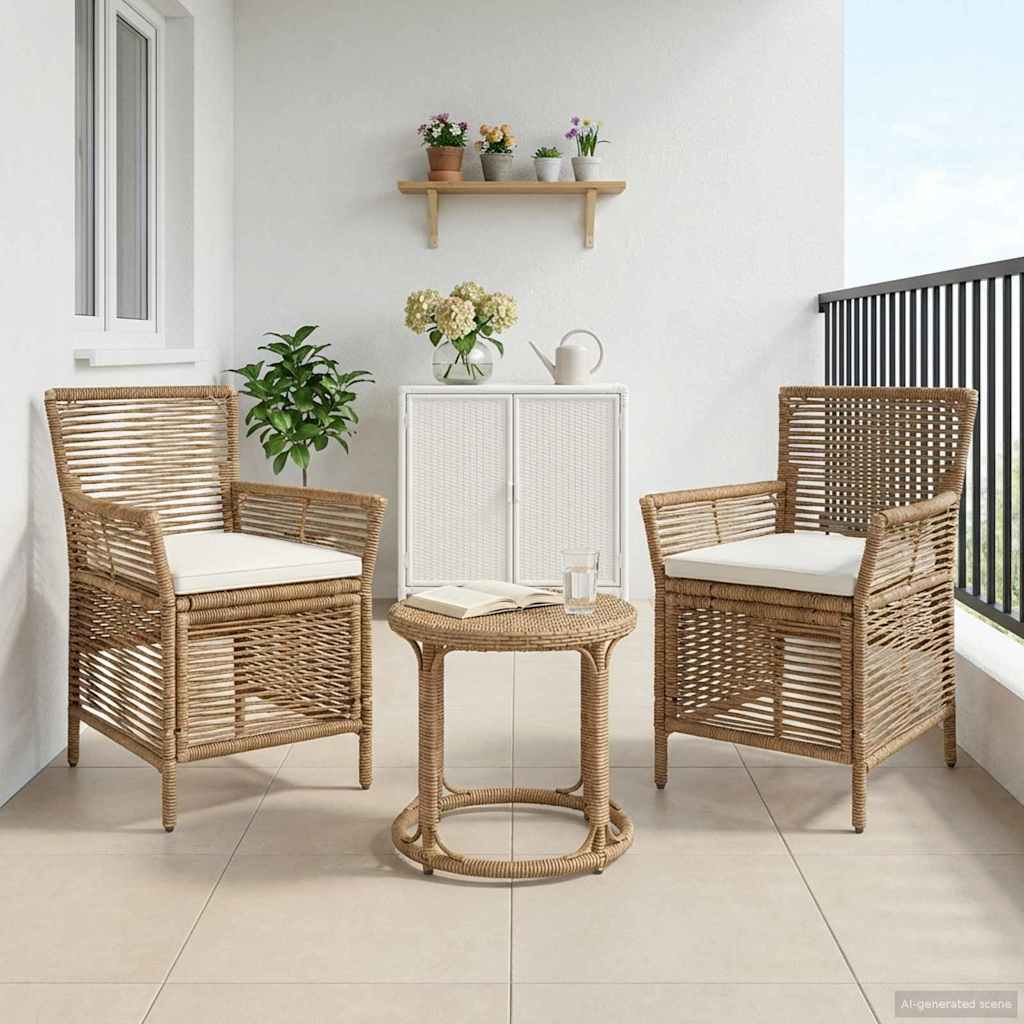 vidaXL Scaun pentru exterior cu pernă 2 pcs Bej și crem poliratan