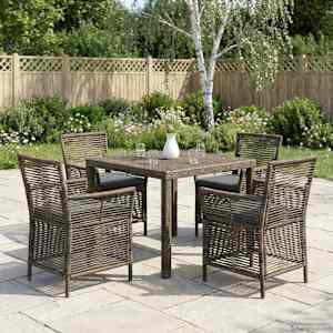 Zunanja stolica z blazino 4 pcs Siva in temno siva poli ratan