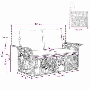Zahradní sofa 2-Počet míst Černá polyratan - obrázek 9
