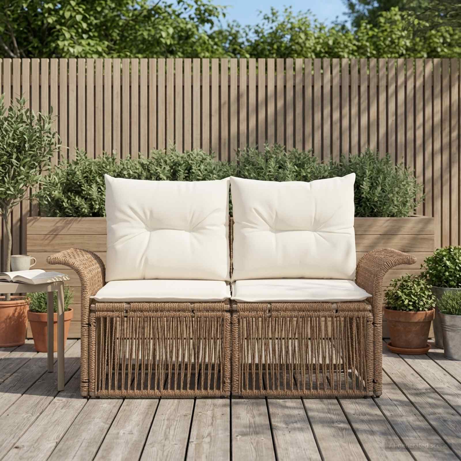 vidaXL Trädgårdsoffa 2-Antal sittplatser Beige konstrotting