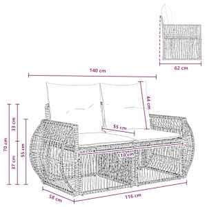 Zahradní sofa 2-Počet míst Černá polyratan - obrázek 9