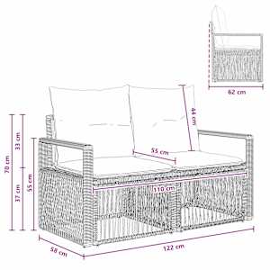 Zahradní sofa 2-Počet míst Černá polyratan - obrázek 9