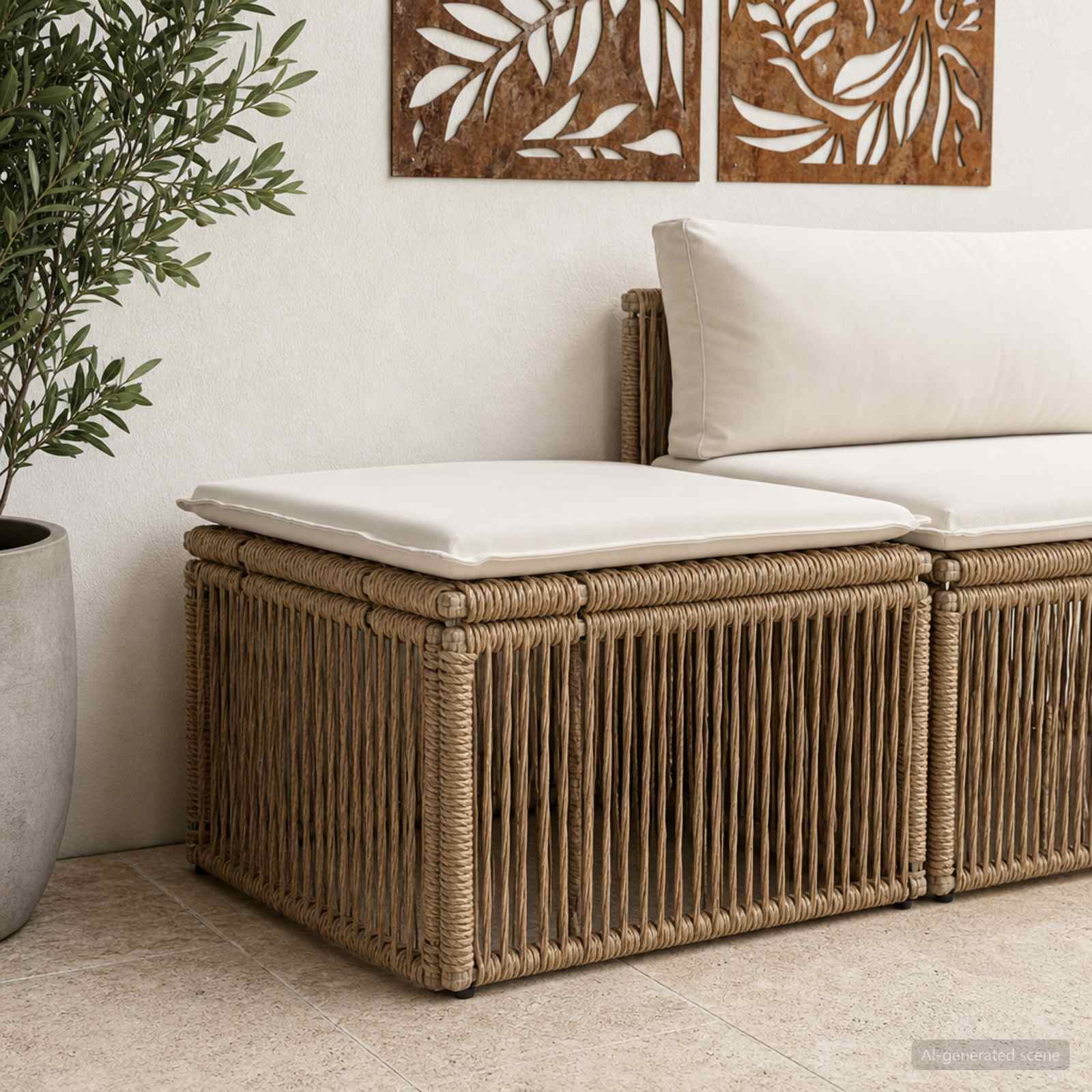 vidaXL Fußhocker Beige Poly-Rattan
