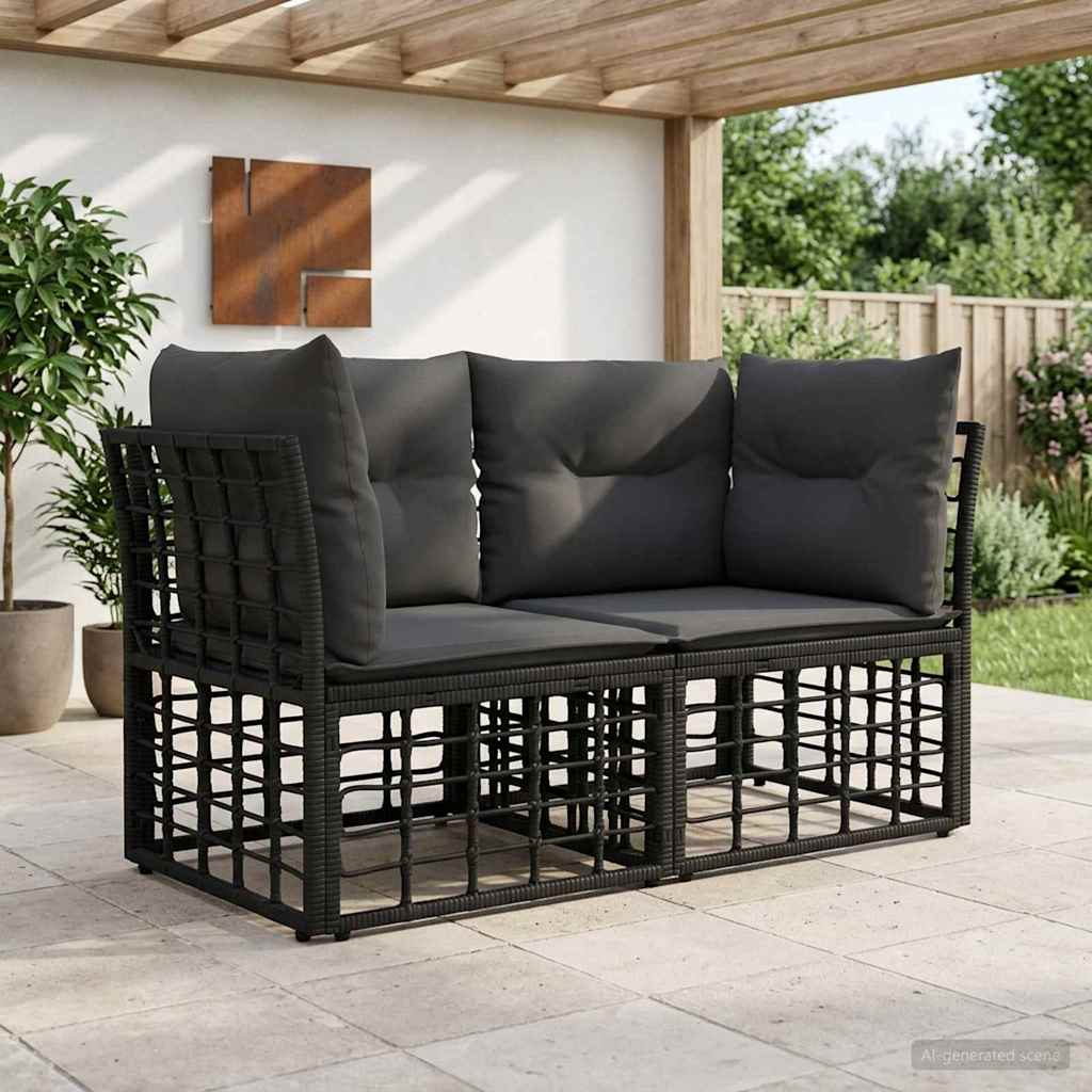 vidaXL Ute-Loveseat med kudde 2 pcs Svart och M&ouml;rkgr&aring; konstrotting
