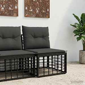 Modularni zunanji sofa brez naslonov Črna poli ratan
