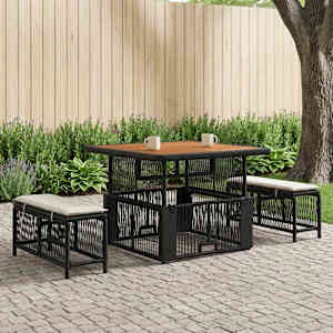 Komplet za jedilnico v vrtu 3 pcs Bež in smetanova poli ratan