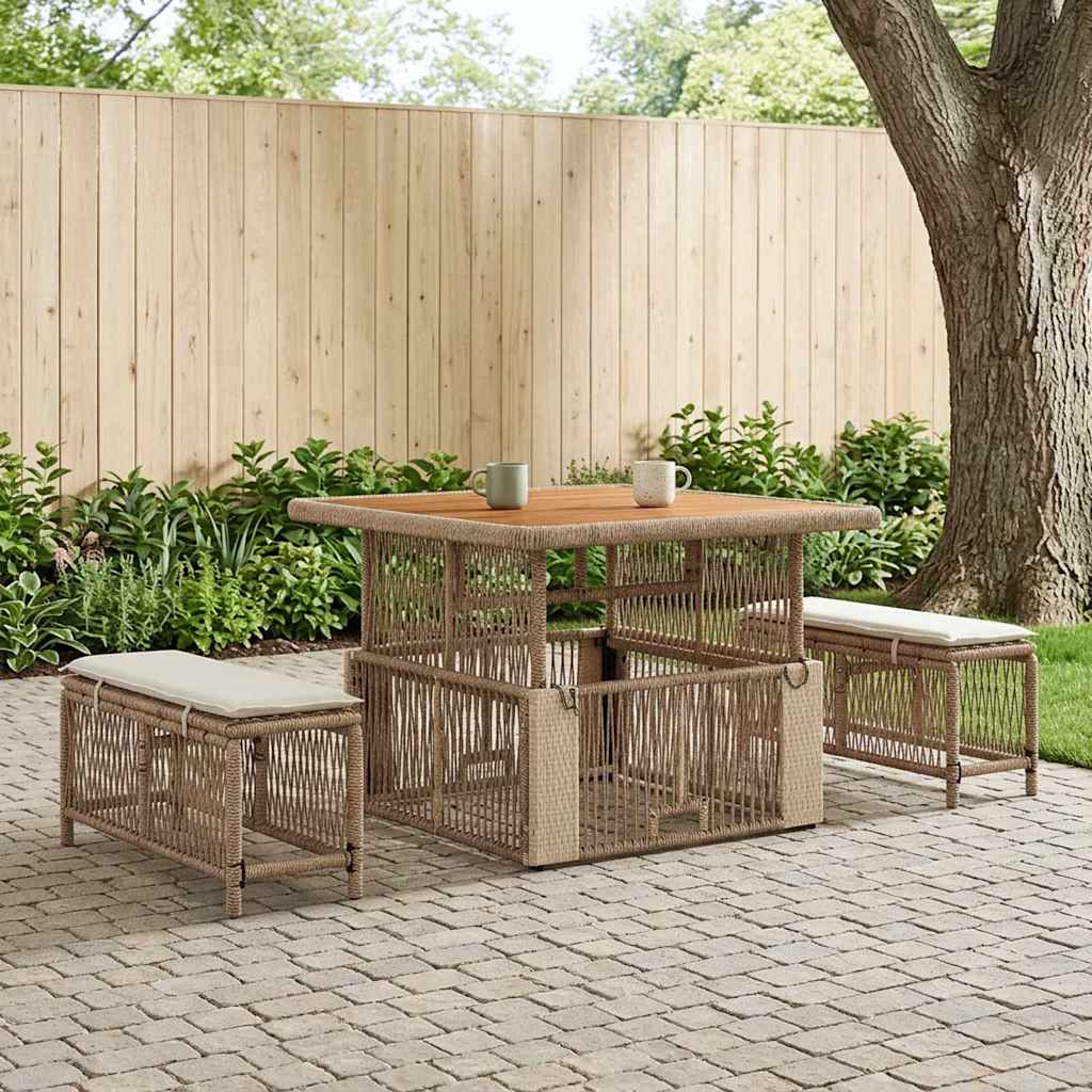 vidaXL Set de masă pentru grădină cu pernă 3 pcs Bej și crem poliratan