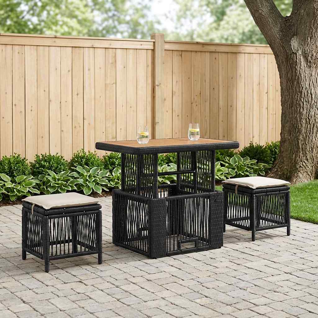vidaXL Set de masă pentru grădină 3 pcs Negru și Crem poliratan