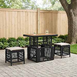 Komplet za jedilnico v vrtu 3 pcs Črna in krem poli ratan