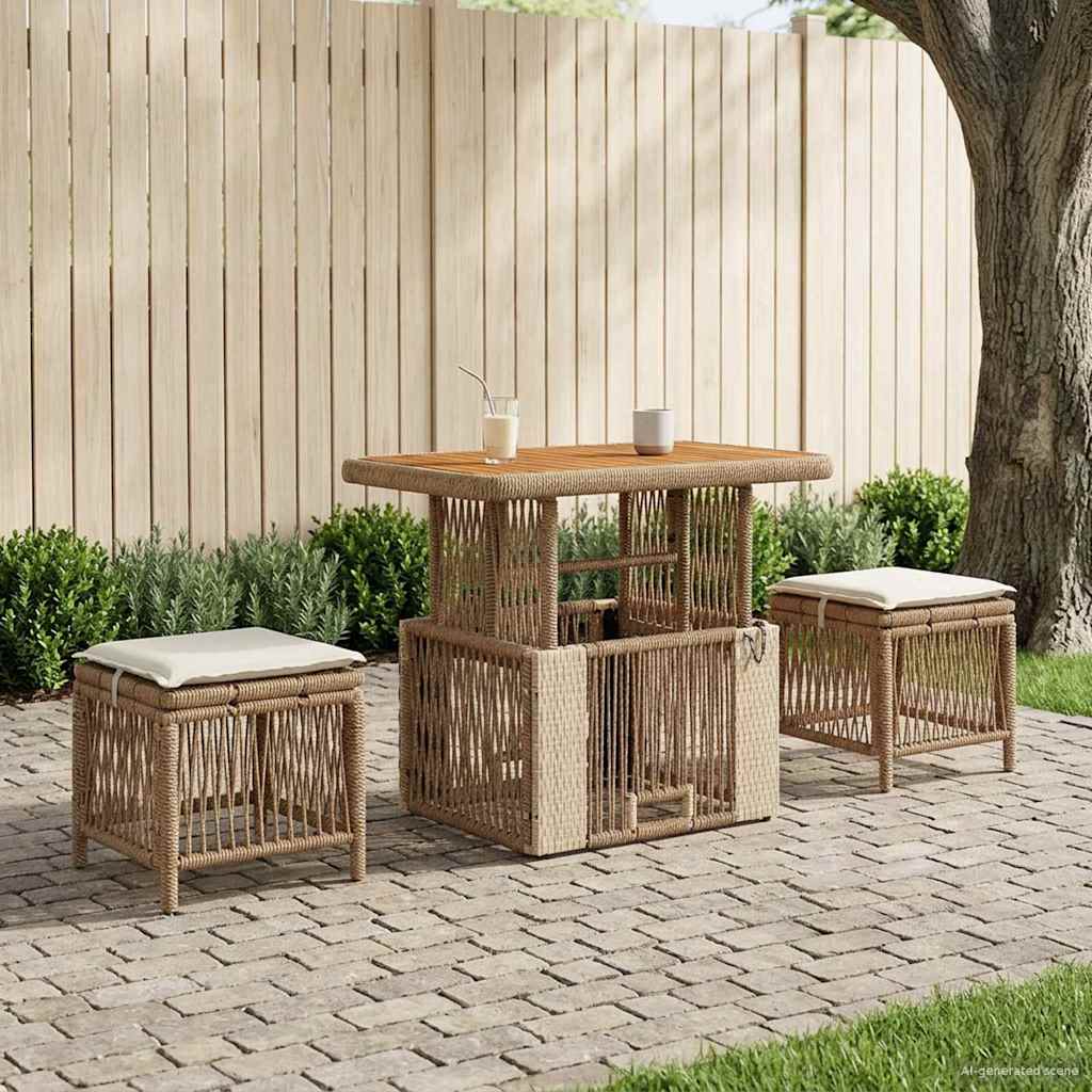 vidaXL Have Spisebordssæt 3 stk. Beige og creme polyrattan
