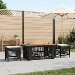 Komplet za jedilnico v vrtu 4 pcs Črna in krem poli ratan