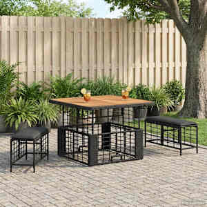 Komplet za jedilnico v vrtu z blazino 3 pcs Črna in siva