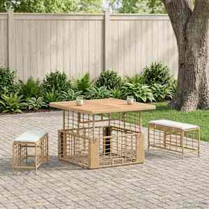 Komplet za jedilnico v vrtu z blazino 3 pcs Naravna in bela